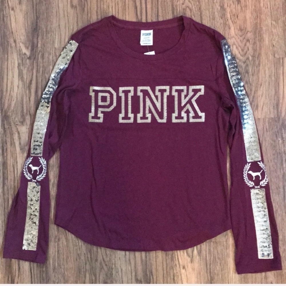 PINK Victoria’s Secret Long Sleeve Top With Silver Bling -Size Small